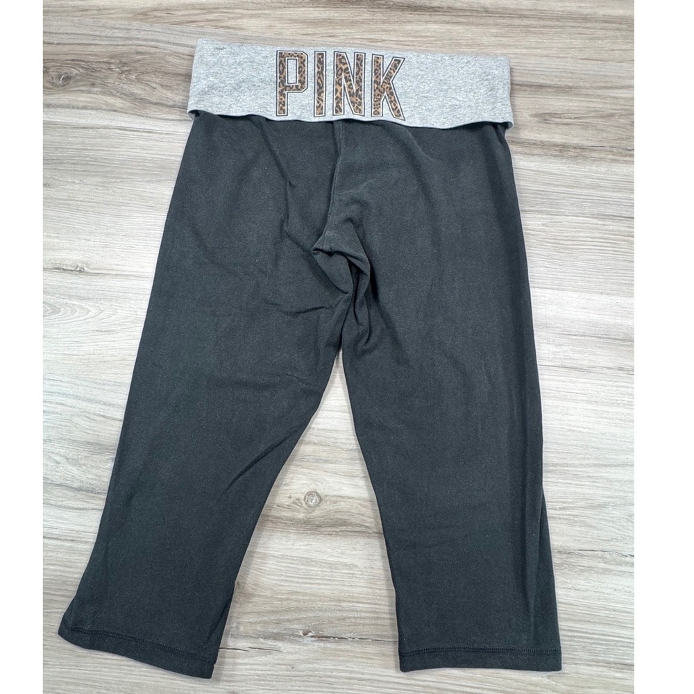 Pink Victoria's Secret Yoga Leggings Black Gray Foldover Leopard Logo Medium